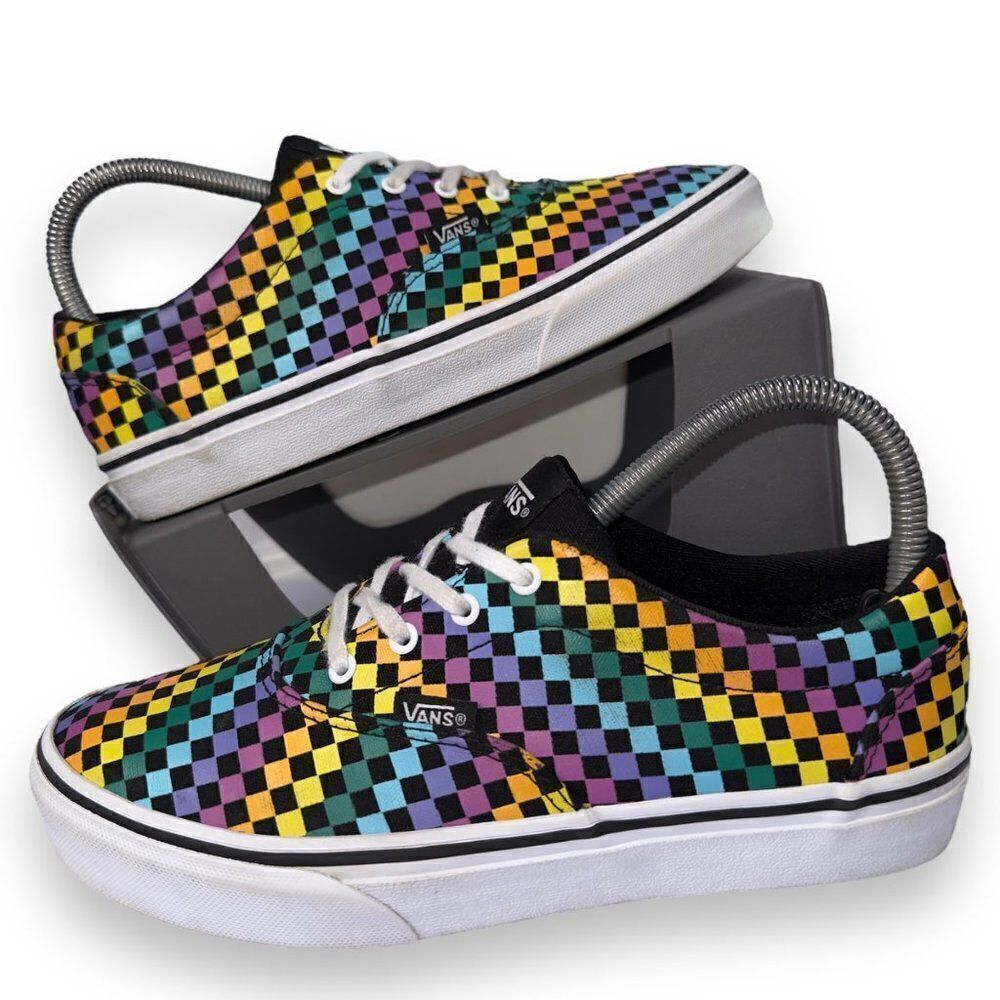 Vans TD Doheny V Rainbow Mini Check Skate Shoes Youth 5 Women's 6.5